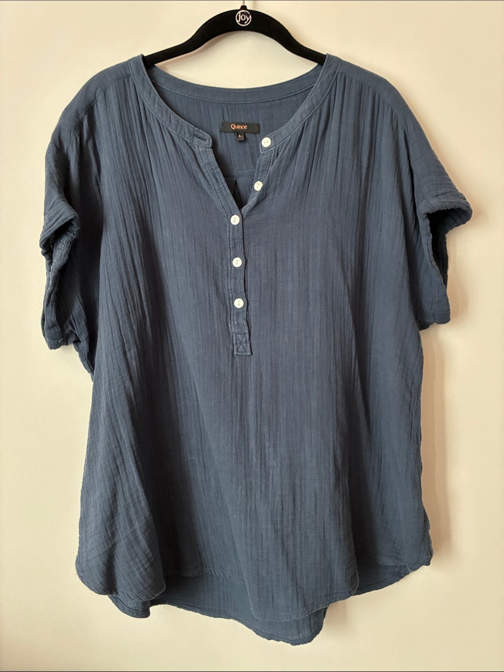 Quince Short Sleeve Button Henley Tunic - Slate Blue